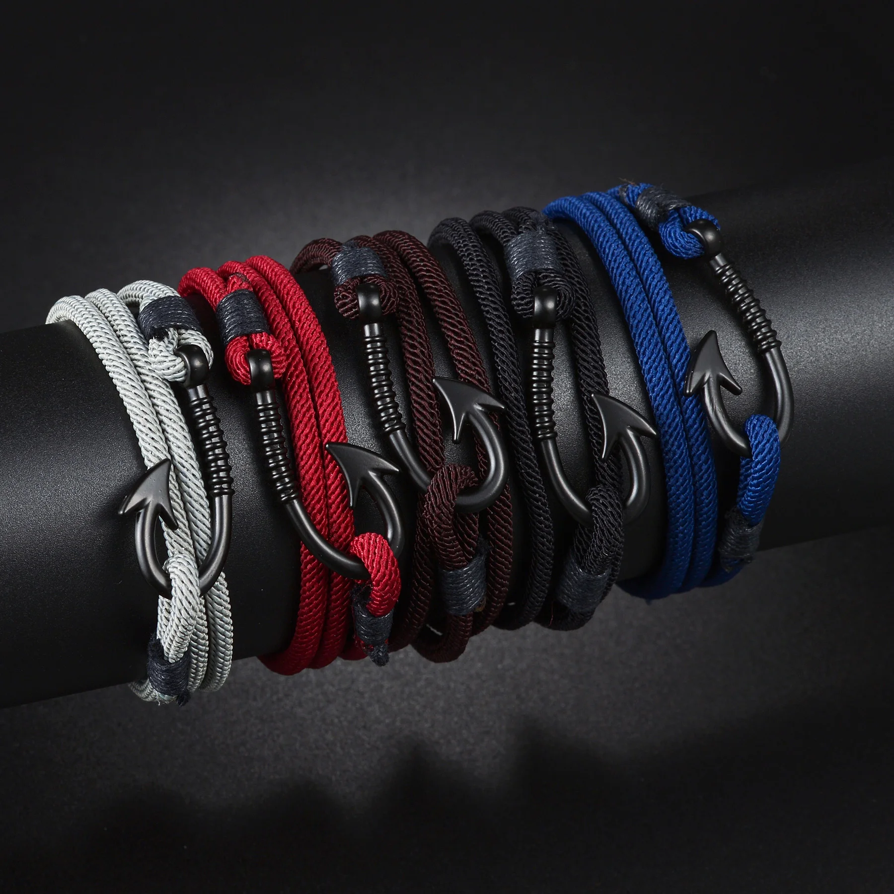 Trendy Bracelet for Men Women Wine Red Marine Sailor Rope Nautical Survival Hanger Bracelet Stainless Steel Sport Bracelet