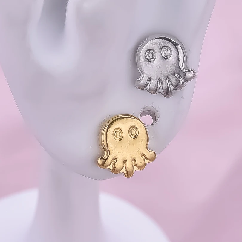 6pcs Lovable Mini Marine Life Jellyfish Stainless Steel Earring Gold/Silver Color Fashion Little Girl Jewelry With Earplugs