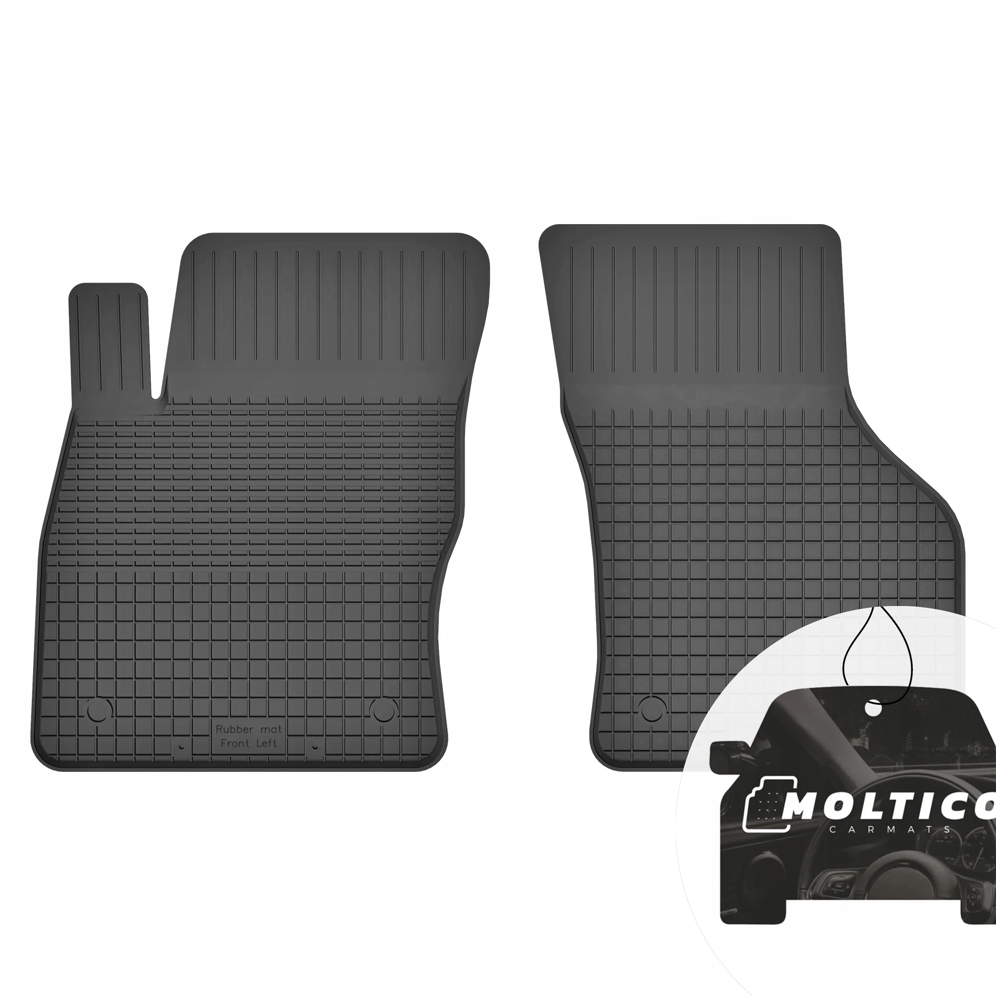 Rubberen matten voor de achter- en voorzijde, geschikt voor de Volkswagen Passat B8 vanaf 2014, inclusief rand.