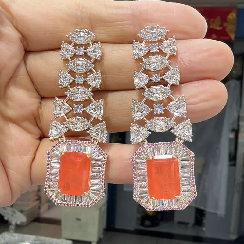 Bilincolor Red Orange Rectangle Geometric Earring for Women