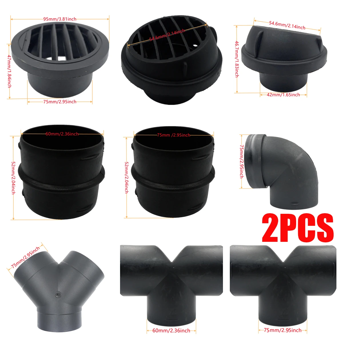 2pcs Air Vent Ducting Y T L Flat Piece Elbow Outlet Diesel Parking Pipe Hose Exhaust Joiner Connector For Eberspacher Webasto