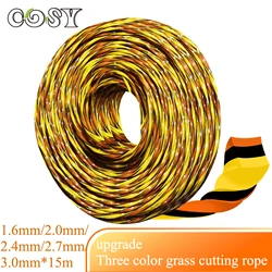 COSY 1.6/2.0/ 2.4/2.7/3.0mm*15m NEW Upgrade Tricolor Spiral Weed String General Trimmer Line Brush Cutter Thread Trimmer Line