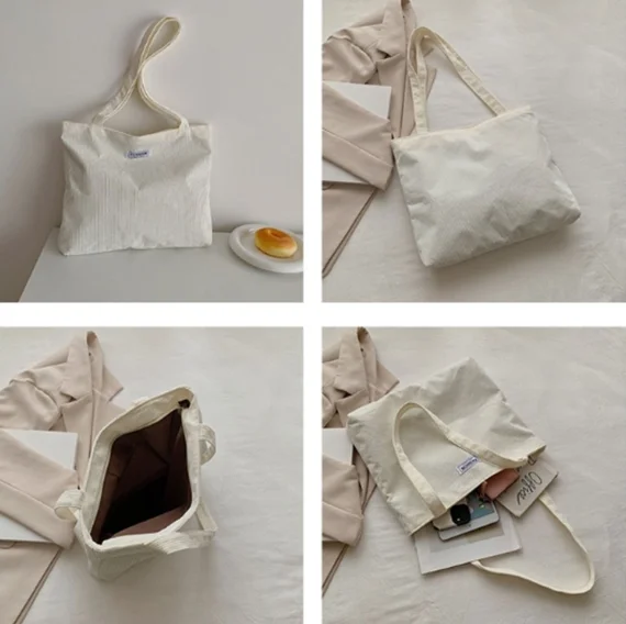 Beliebte Modische Koreanische Cord-Handtasche in Unifarbe, Ausländischer Stil, Einzel-Schulter-Unterarmtasche, Tragetasche für Damen, Einzelstück – Detail 1