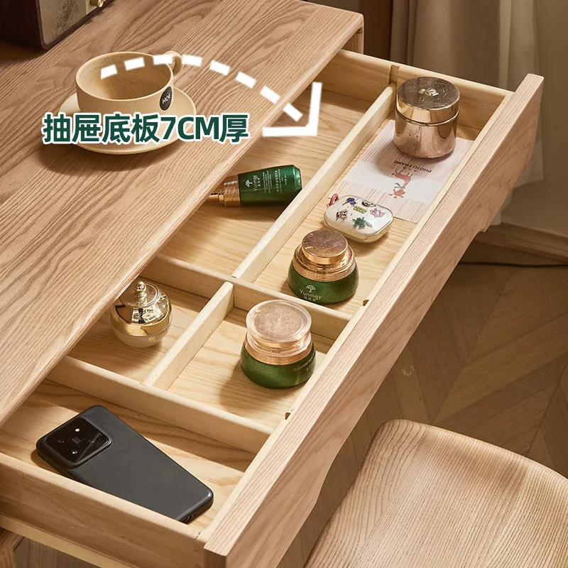 Solid wood dresser, desk integrated, modern simplicity, bedroom, ash wood, makeup table