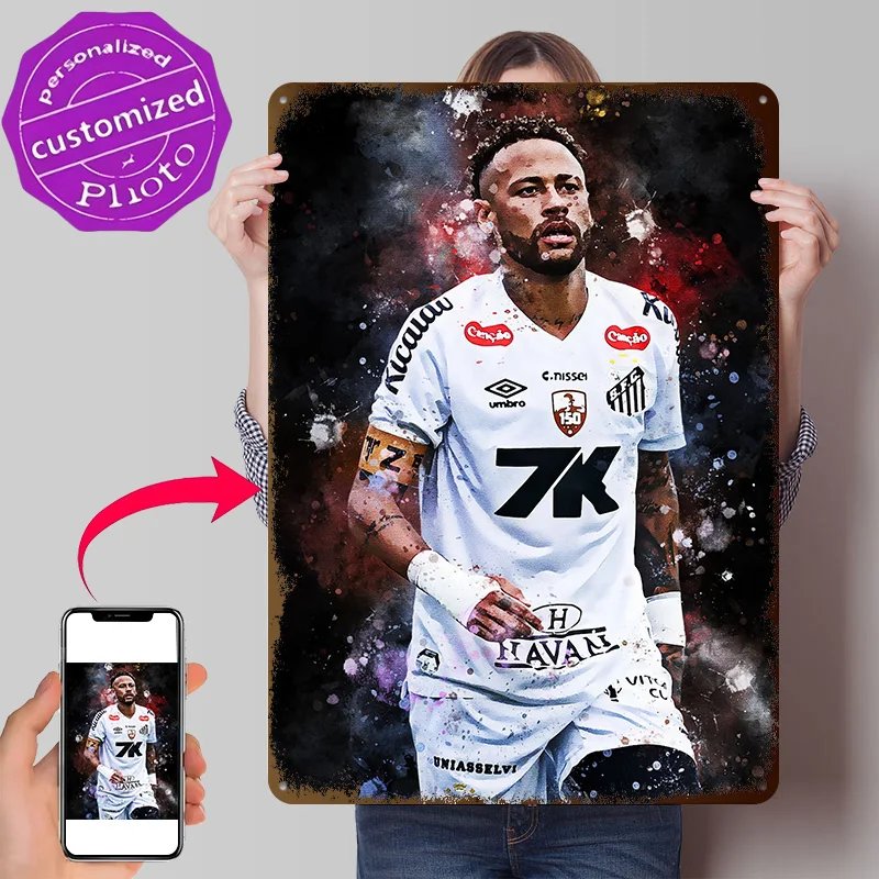 Póster Metálico 3D con Textura de Neymar Jr. del Santos FC, Arte de Pared Personalizado, Letrero de Metal, Regalo para Decoración de Cuarto de Juegos