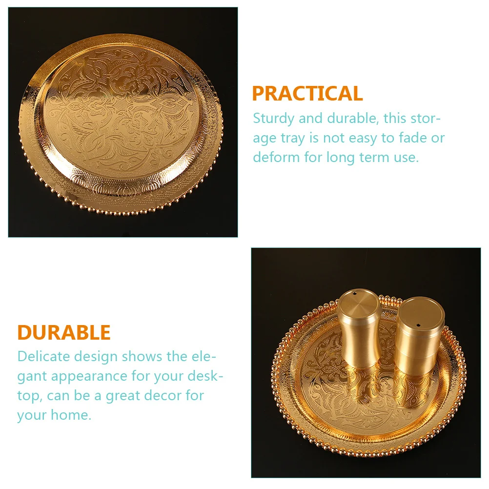 

Metal Gold Plated Fruit Tray Decorative Multi-Function Snack Holder Home Storage Plate Round Serving Tray for Candies