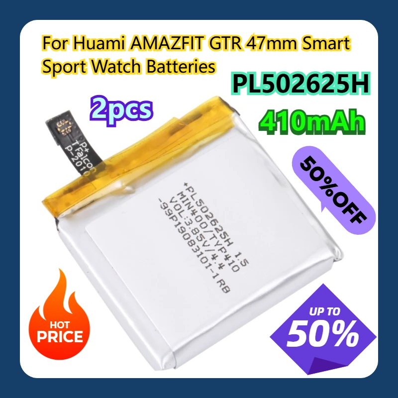 

Для Huami AMAZFIT GTR 47 мм аккумуляторы для умных спортивных часов 410 мАч PL502625H + инструмент 2 шт.