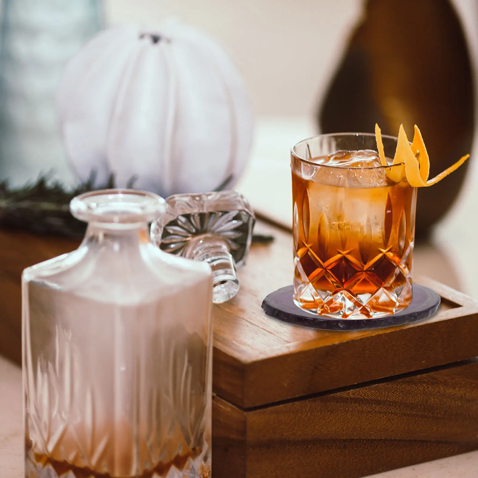 

Agate Stone Coaster Natural Round Absorbent Cup Mat Heat Resistant Creative Wine Cup Mat Home Office Desktop Ornament