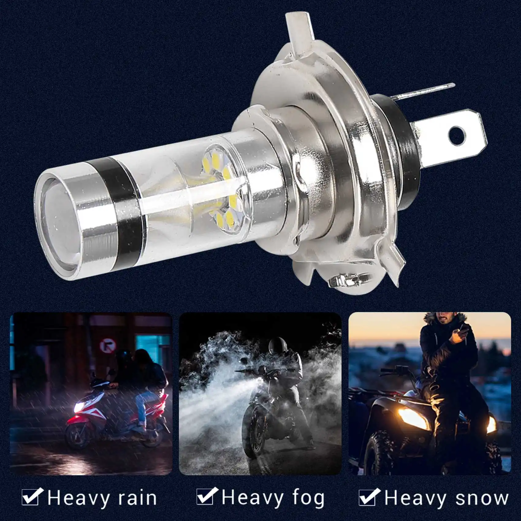 Lâmpadas LED farol de motocicleta, HID Hi e Low Beam, White Power, H4, 9003, HB2, 6500K, 2 pcs