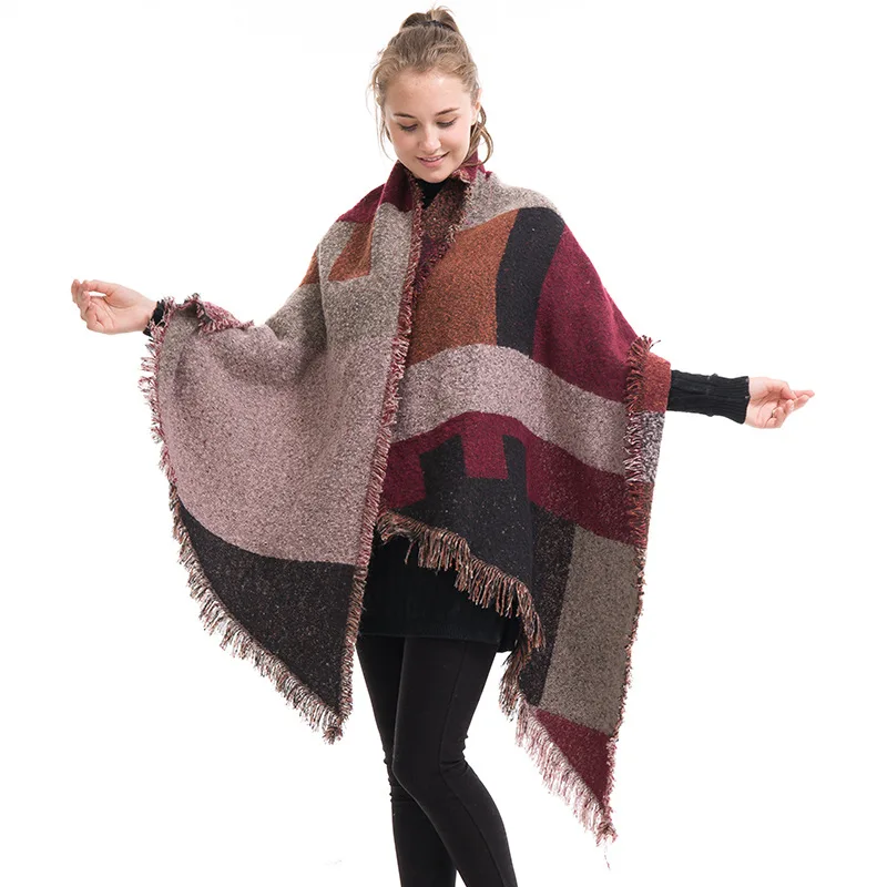 New Fashion Woman Scarf Wool Feel Shawl Bevel Cardigans Warm Knitted Pashmina Oversized Blanket Capes Scarves