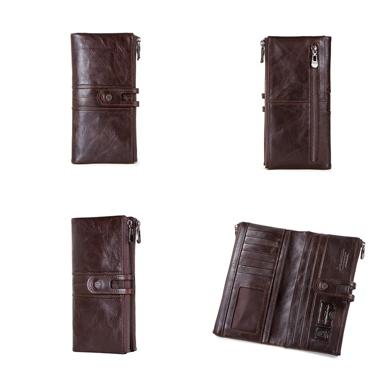 CONTACT\'S-Portefeuille en cuir véritable pour homme et femme, long, pliable, décontracté, pochette, porte-cartes, porte-monnaie, pince à billets