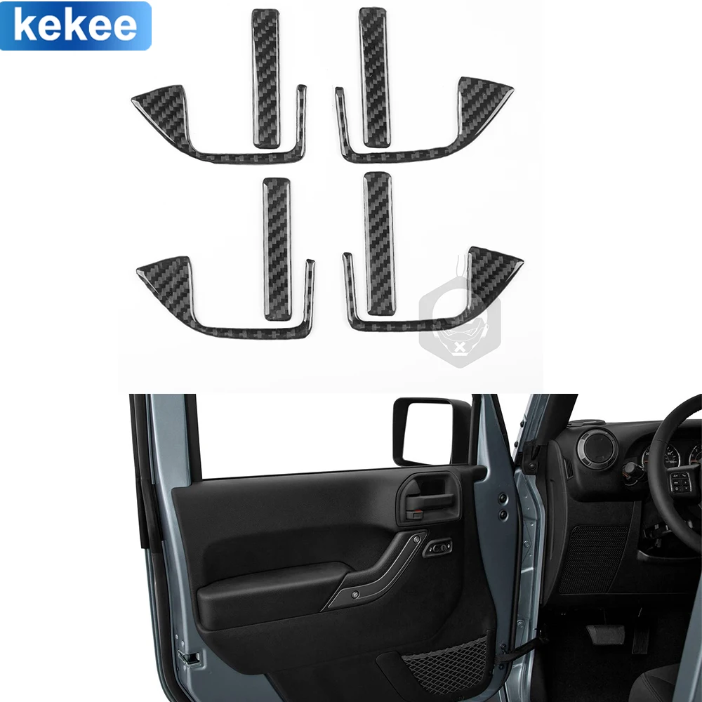 

For Jeep Wrangler JK 2011 2012 2013 2014 2015 2016 2017 Door Handle Cover Real Carbon Fiber Stickers Car Interior Accessories