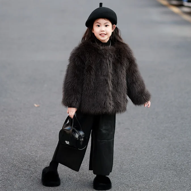 

Новая зимняя модная шуба из искусственного лисьего меха для девочек, детская плотная теплая верхняя одежда y1763