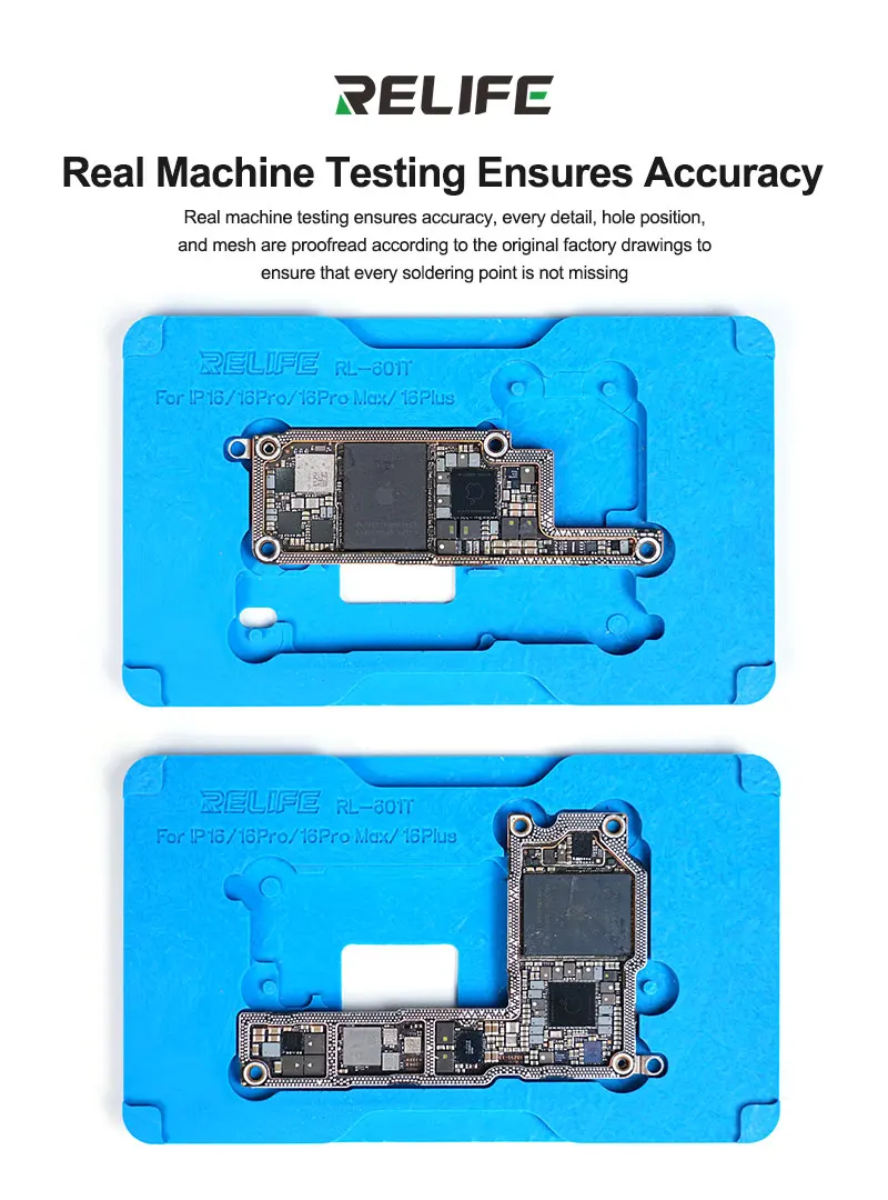 RELIFE RL-601T BGA Reballing Fixture for iPhone 16 16plus 16pro 16pm Motherboard Middle Layer Board Tin Planting With Stencil