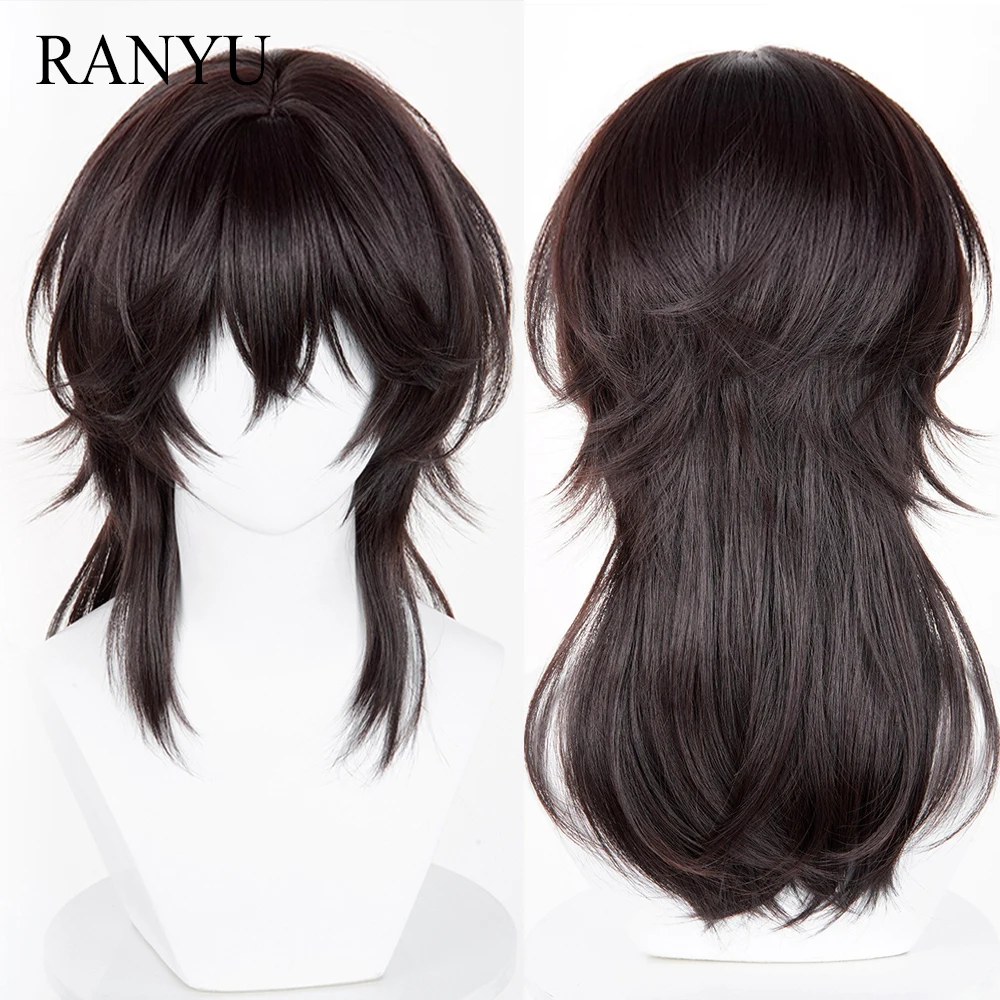 

Brown Mullet Head Long Straight Synthetic Wigs with Bangs Fluffy Anime Game Cosplay Wig for Daily Party