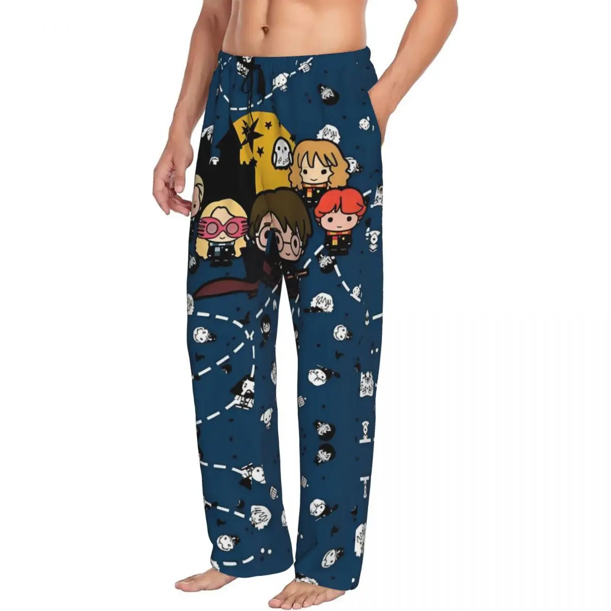 Custom H-Harrys Pajama Pants for Men Magic School Lounge Sleep Drawstring Sleepwear Bottoms with Pockets