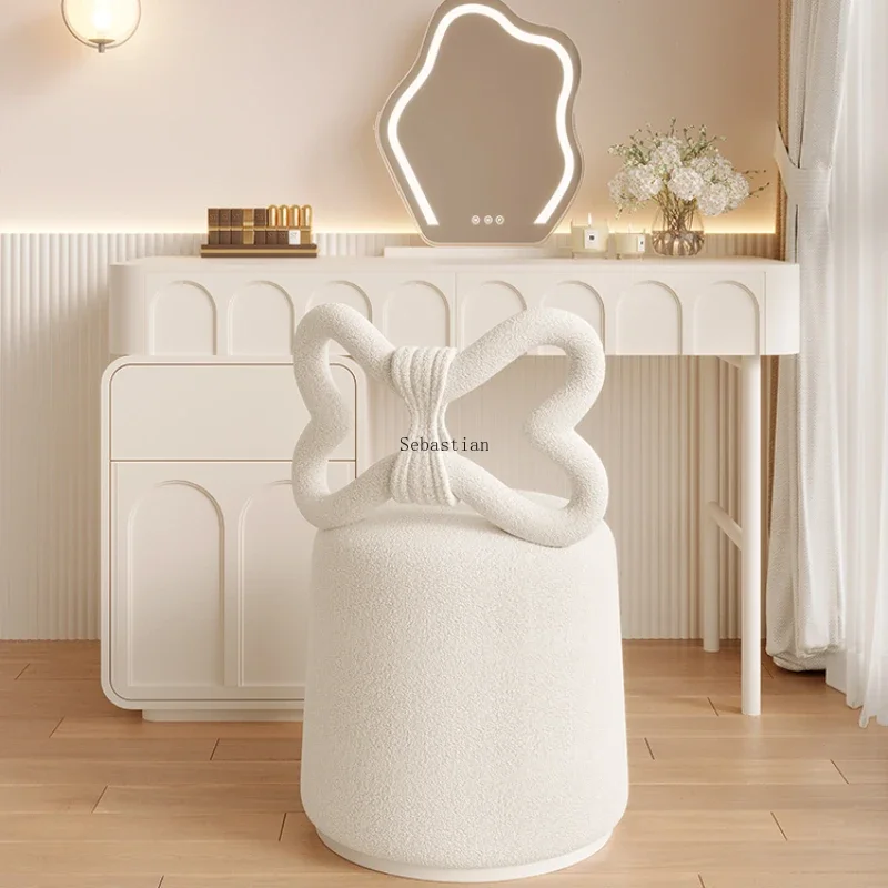 Cream Dressing Stool Girls Bedroom Dressing Table Round Stool Back Makeup Chair Light Luxury Manicure Chair sillas nordicas