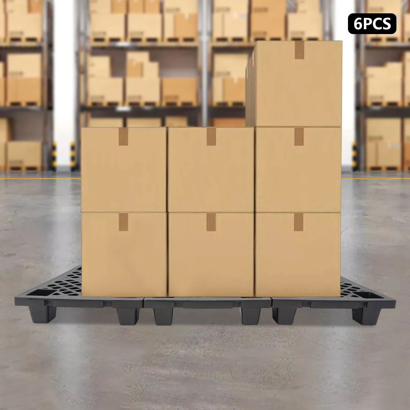 6PCS Interlocking Stackable HDPE Plastic Floor Pallet Warehouse Supemarket Storage Rack Shelf Moisture-proof Ground Slat Cushion