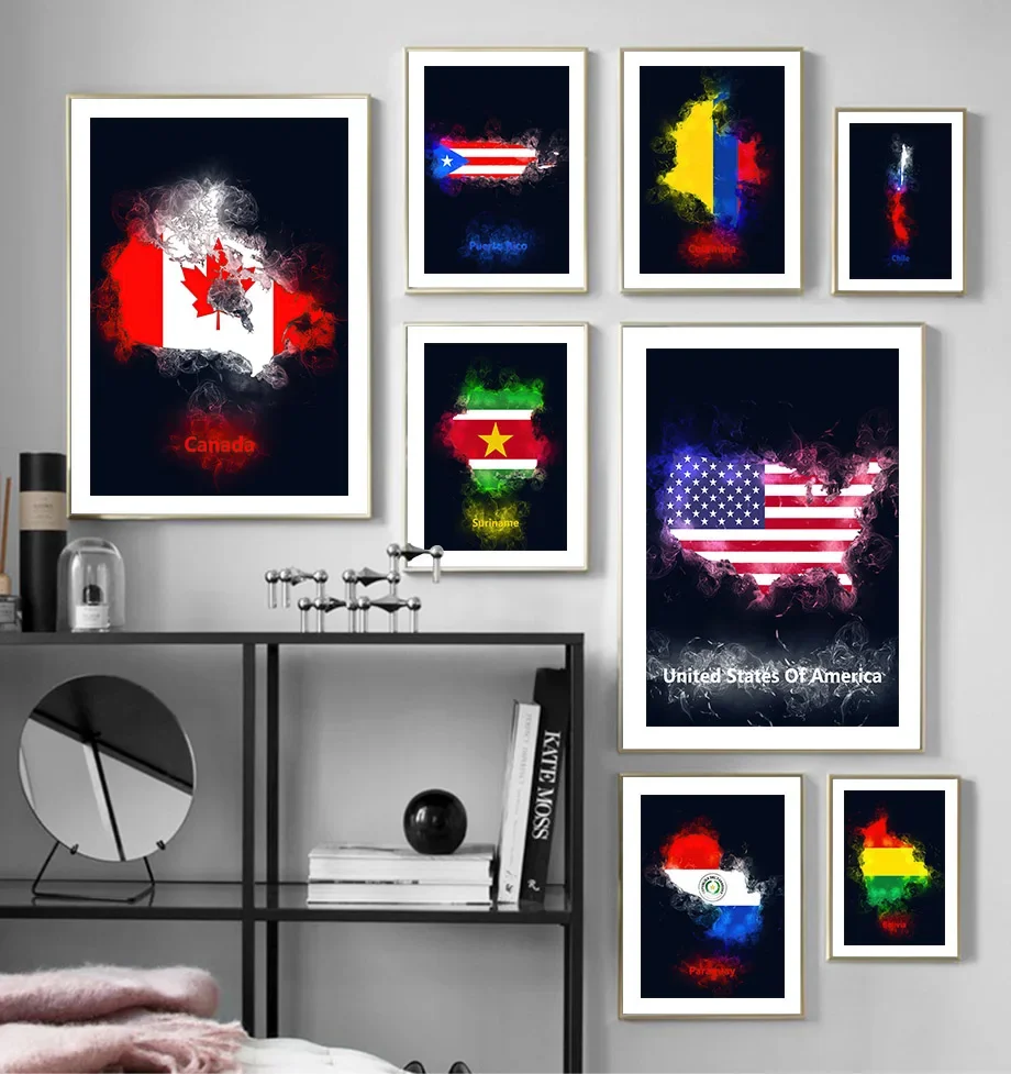 Wall Art Canvas Painting USA Canada Colombia Chile National Flag Nordic Posters And Prints Wall Pictures For Living Room Decor