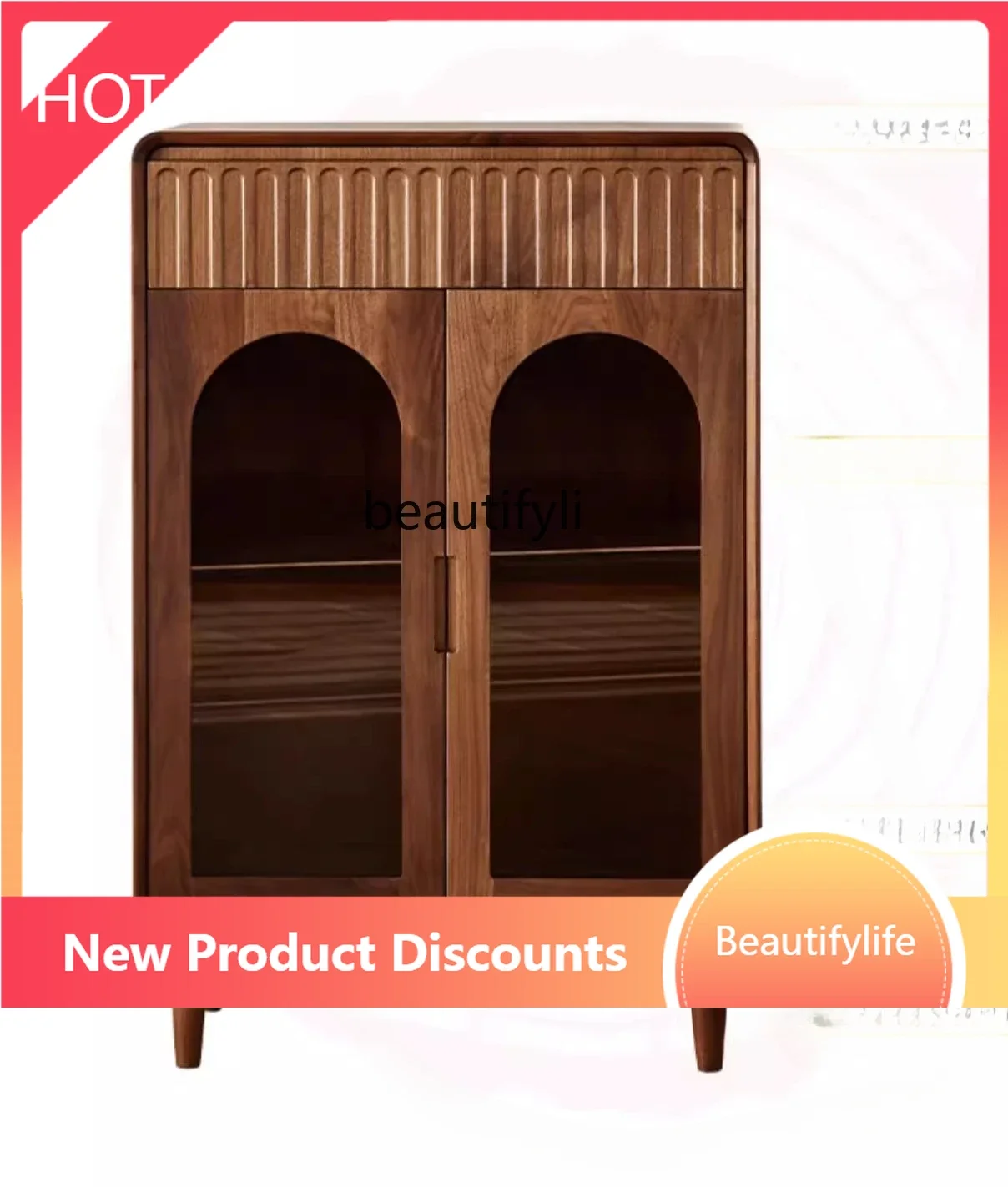 

X0 North American black walnut, living room wall rack solid wood display cabinet household wine storage cabinet TV cabinet