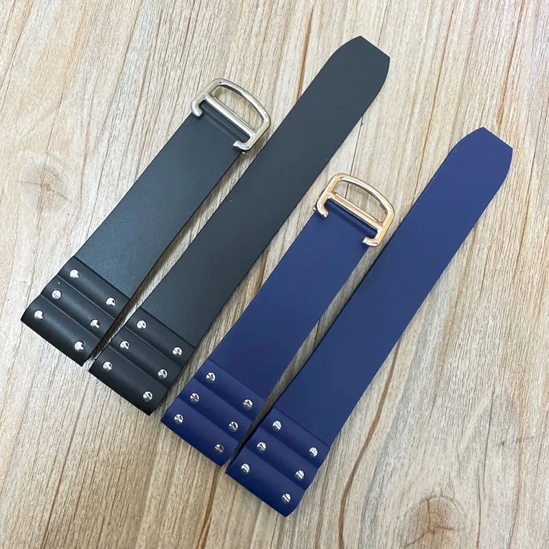 حزام ساعة مطاطي عالي الجودة لسوار مطاط مقاوم للماء لحزام كارتيه سانتوس سوار من السيليكون 21 ملم سوار معصم أسود أزرق