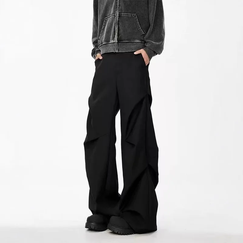 

Fashion Emo Pleated Flared Trousers Men Loose Versatile Draped Trendy Hip Hop Grunge Casual Pants 2000s Streetwear Trousers Male