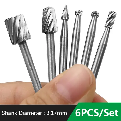 Dremel 라우팅 용 6 개/대 HSS 티타늄 로터리 밀링 로터리 파일 커터 나무 조각 조각 된 칼 커터 도구 액세서리
