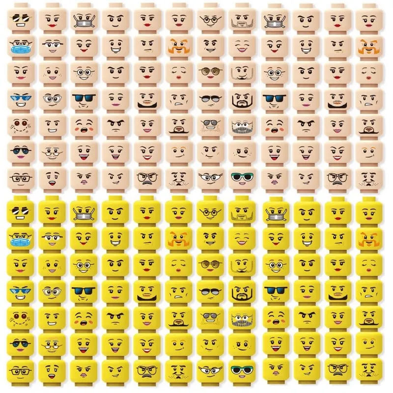 MOC-Mini figuras de acción creativas, caras de cabeza, llanto, expresión Facial bonita, accesorios bonitos, Juguetes de bloques de construcción, regalo