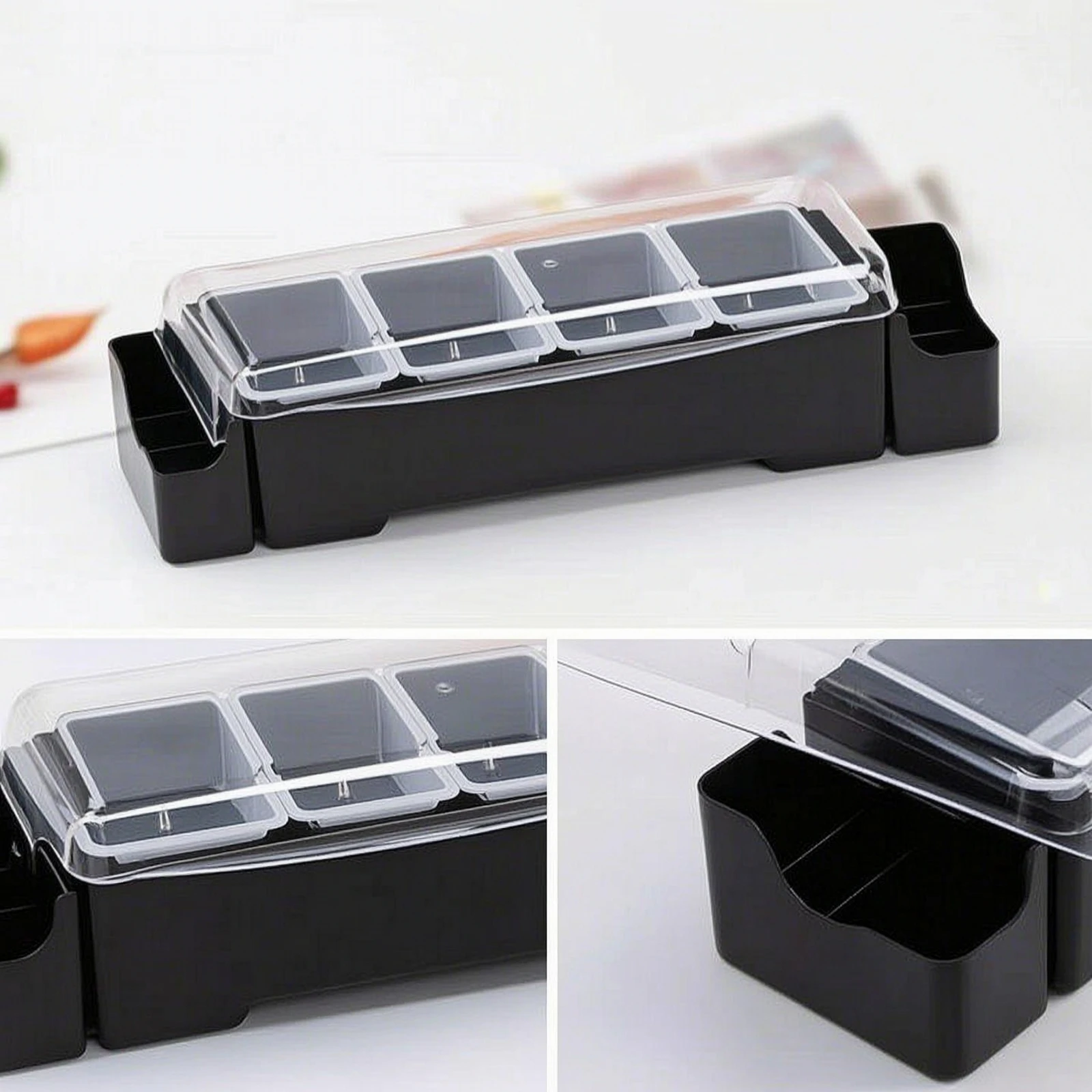 Bar Organizer with Clear Cover Portable Garnish Station with Lid Condiment Holder Ergonomic Holder Reusable for Bartenders