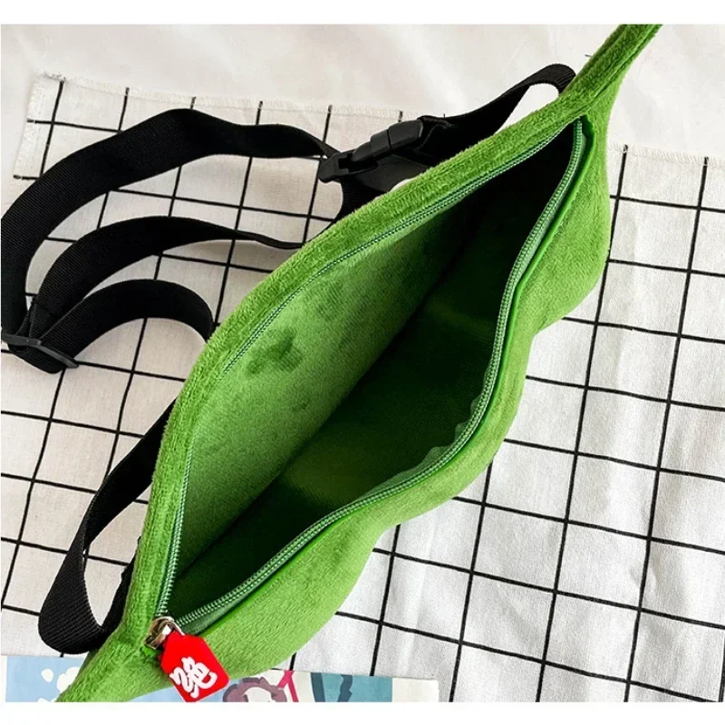 Fashion Plush Women\'s Messenger Bag Cute Edamame Shaped Shoulder Bag Fresh Sweet Solid Color Zipper Handbags for Women 2023