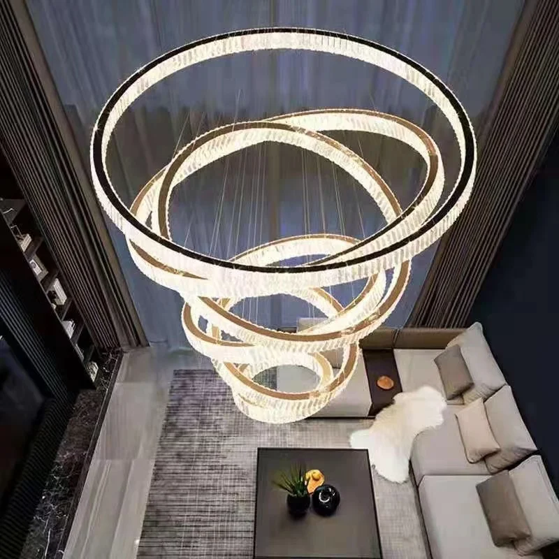 Attic chandelier living room simple modern light luxury crystal chandelier villa adjustable stairs hotel lobby