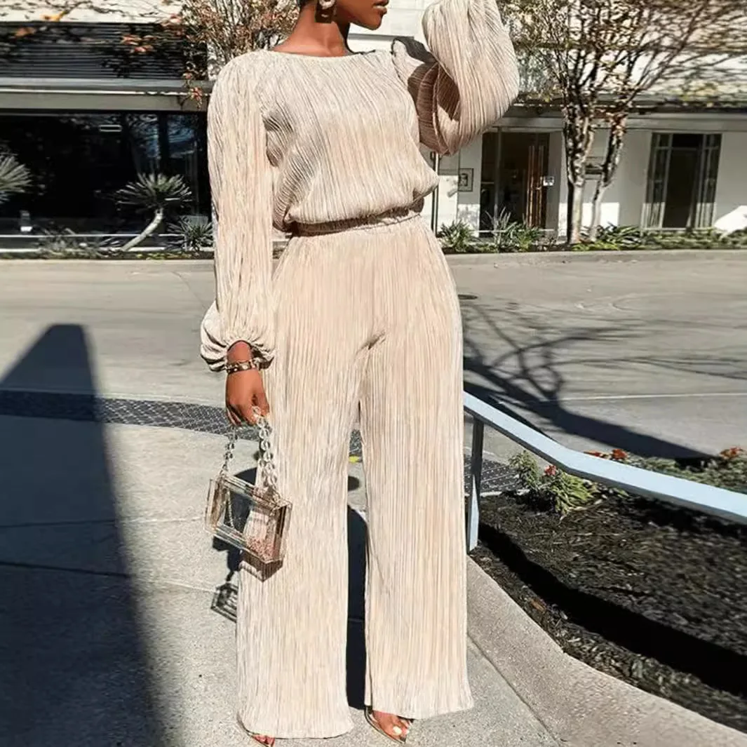 

Europe and the United States new women's fashion casual waist straight trousers long sleeve loose suit
