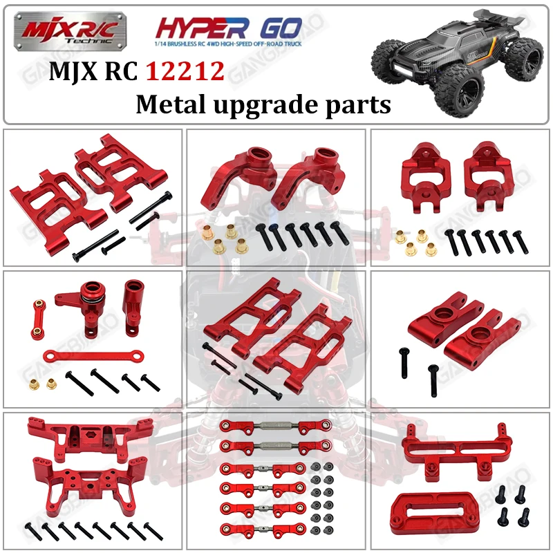 Pièces de mise à niveau en métal rouge pour voiture RC MJX Hyper Go 12212 1/12 : bras oscillant avant et arrière, coupelle de direction, roulement, siège C, pièces de coupelle de direction.
