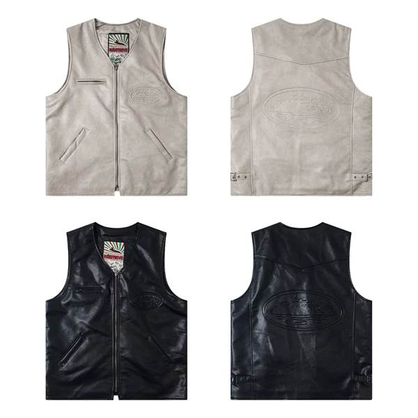 

Drill Hip Hop Street Sle Men's PU Leather Vest Jaet Svel V-Ne Coat Stand Fit Busin Casual Autumn Wear