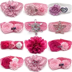 30/50pcs Valentine's Day Pet Dog Bowties Necktie Elastic Band Pink Flowers Dogs Bow Tie Dog Accessories Bow Tie Pet Supplies