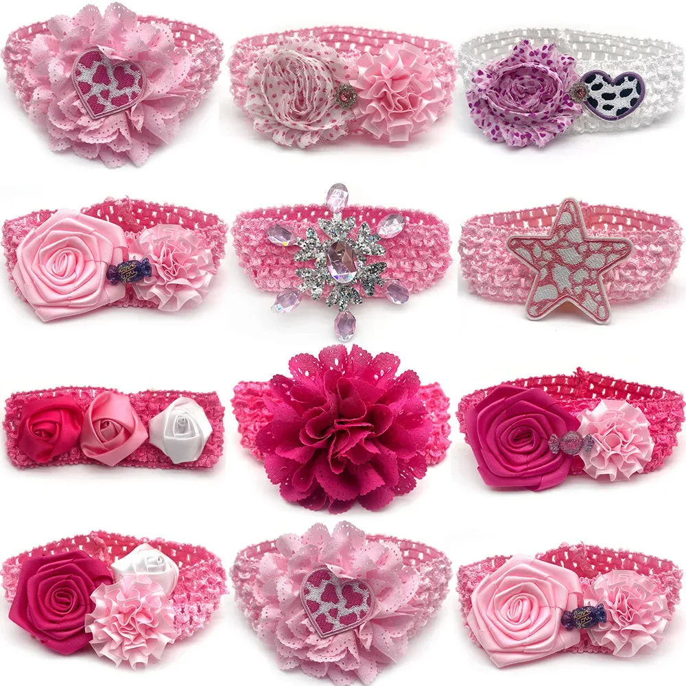 30/50pcs Valentine's Day Pet Dog Bowties Necktie Elastic Band Pink Flowers Dogs Bow Tie Dog Accessories Bow Tie Pet Supplies