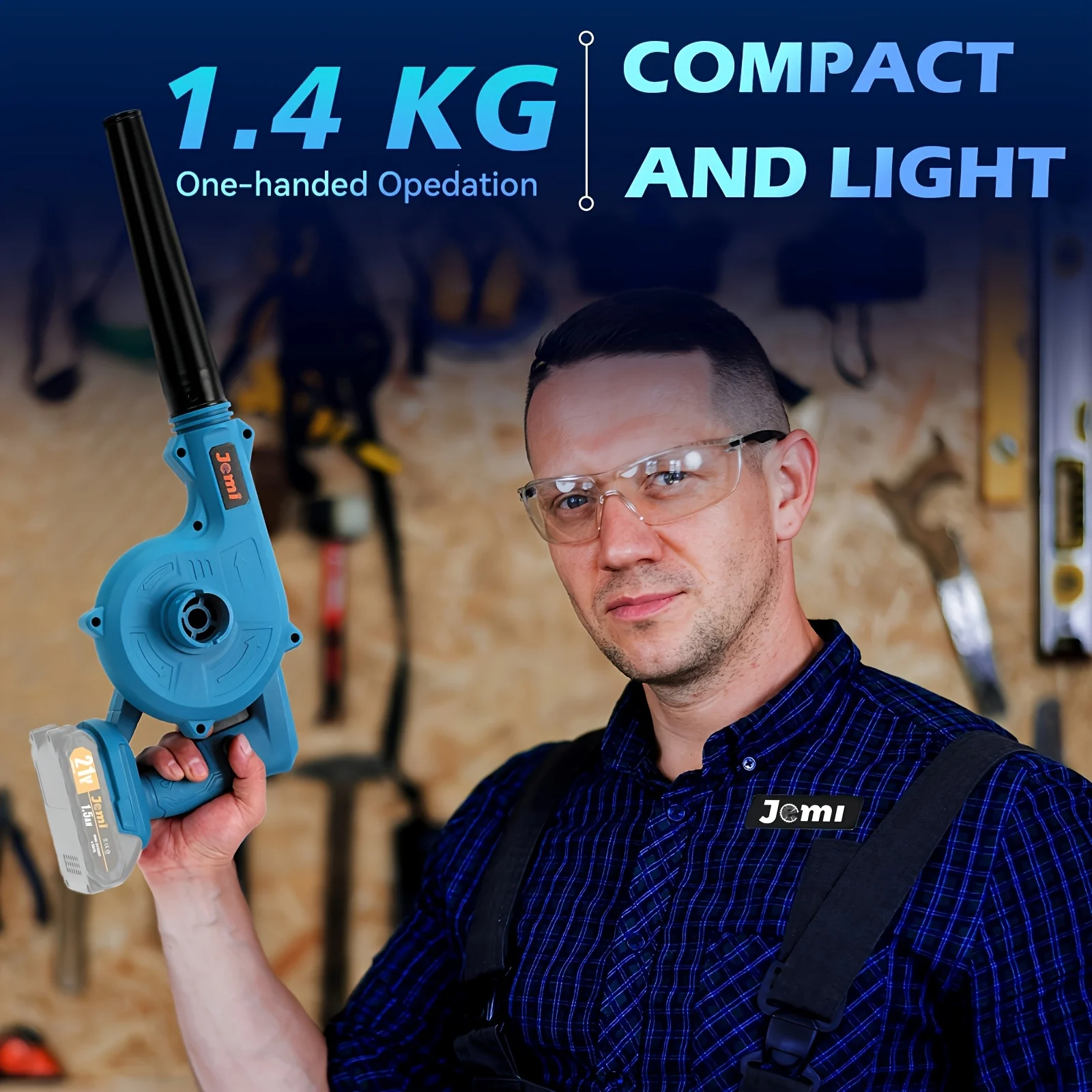 Jemi Tool 2-in-1 Akku-Laubbläser, mit Zubehör, geeignet für Rasenpflege, Blattblasen, Staubentfernung und Schneeentfernung – Detail 2