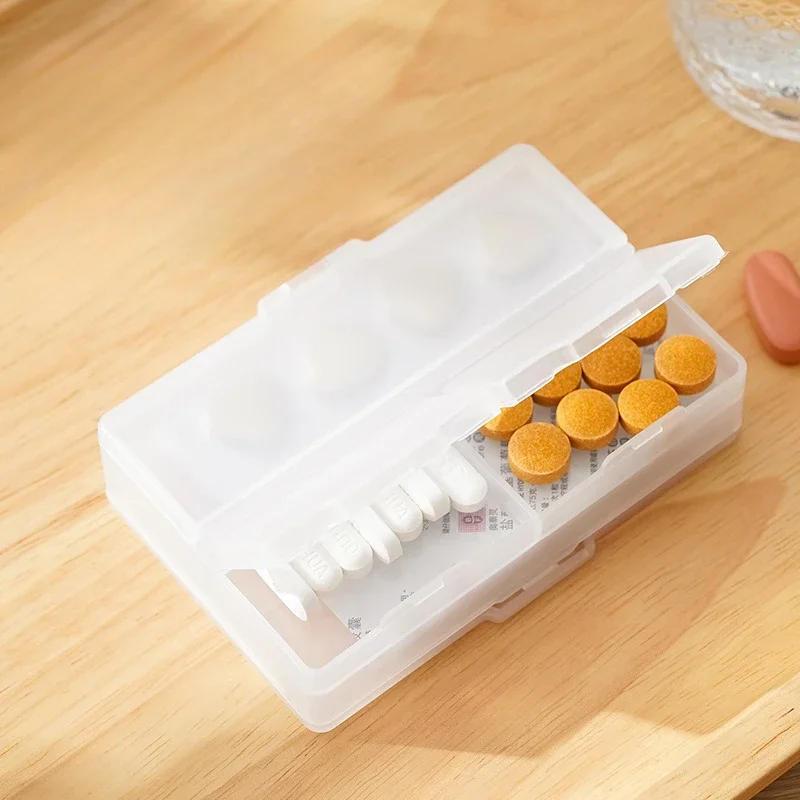 New Large Capacity Medicines Box Double Sided Sealed Box Food Grade Portable Four Compartment Tablet Capsule Dispenser Organizer