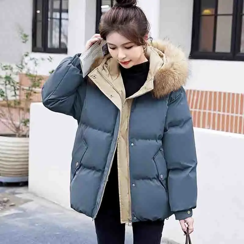 New Korean Fashion Fur Collar Winter Women White Jacket Ladies Vintage Short Warm Puffer Coat Female Parka Outerwear