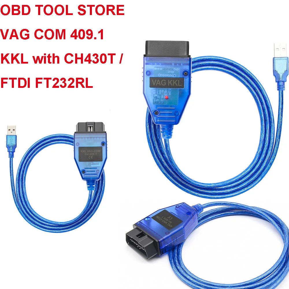 VAG COM 409.1 Kkl With FTDI FT232RL CH340T Chip OBD2 Diagnostic Interface Cable USB ECU Scanner Tool Stable Transmission For V-W