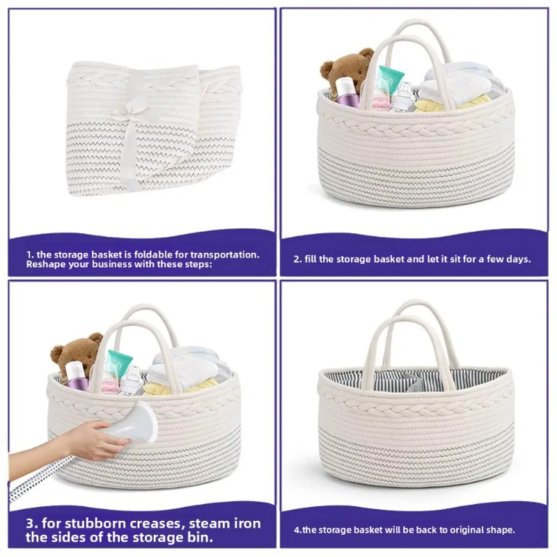 Multifunctional Travel Out Portable Mommy Bag Cotton Rope Diaper Bag Diaper Storage Bag Baby Diaper Storage Basket