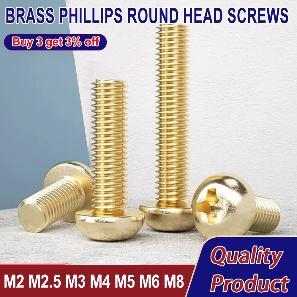 

Brass Phillips Machine Metric Threaded Cross Round Head Screws M2 M2.5 M3 M4 M5 M6 M8 Electric Fasteners Metal Machine Bolts