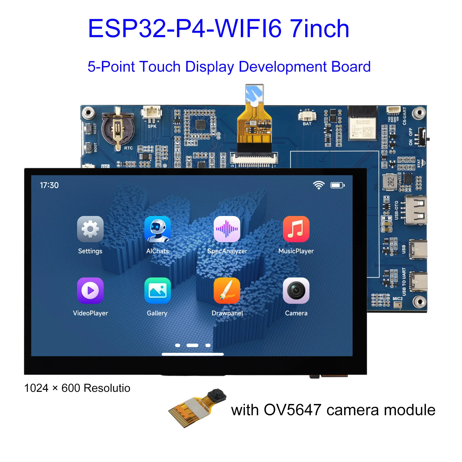 

ESP32-P4-WIFI6 7-дюймовый 5-точечный сенсорный дисплей Макетная плата Дополнительная камера OV5647 на базе ESP32-P4 и ESP32-C6 Bluetooth 5