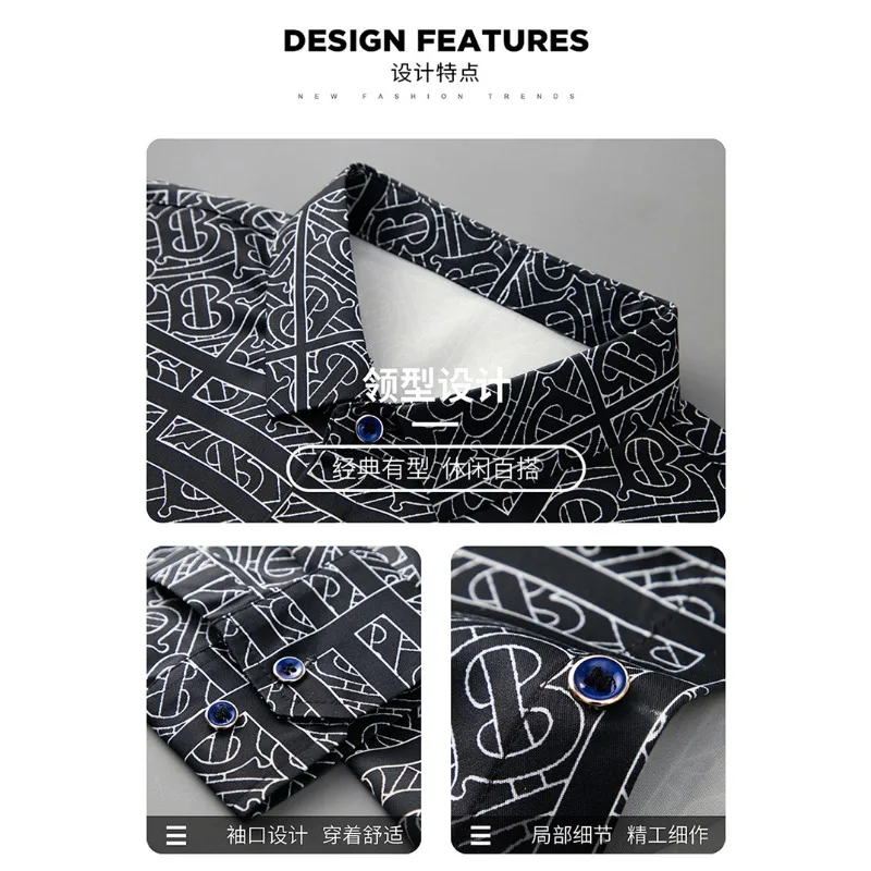 เสื้อเชิ้ตแขนยาวทรงหลวมสำหรับผู้ชาย สไตล์ลำลองธุรกิจ ลายเรขาคณิต ติดกระดุม สำหรับฤดูใบไม้ผลิและฤดูใบไม้ร่วง