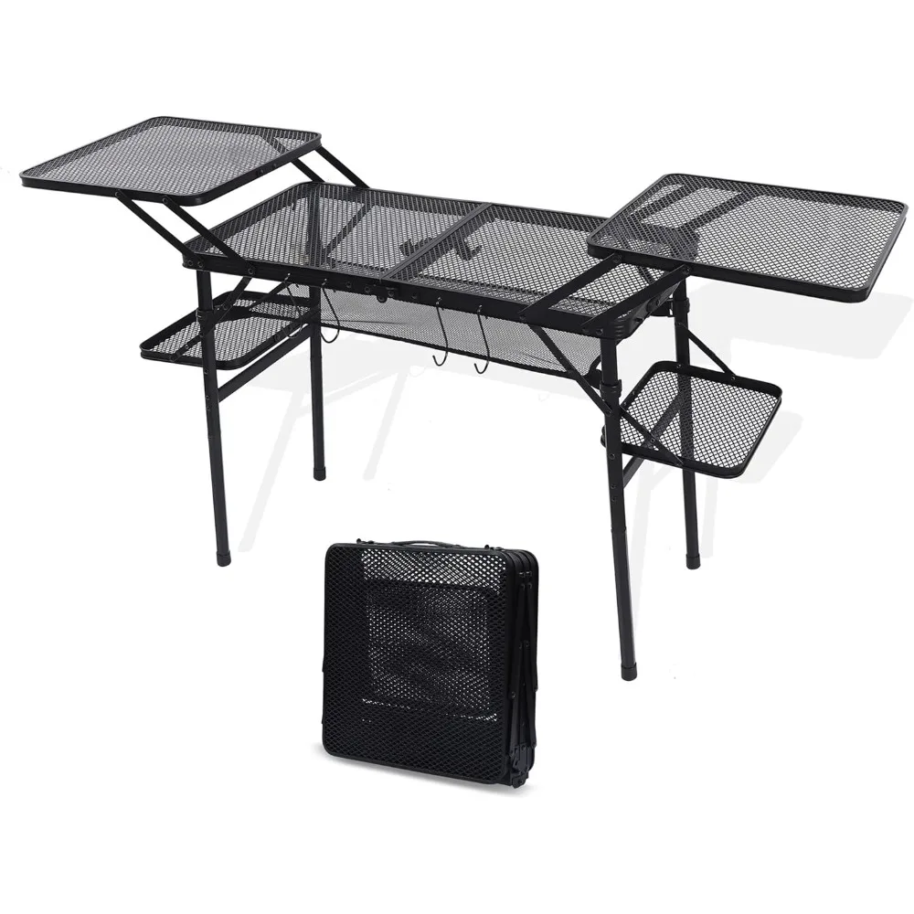 

Camping Table, Compact Folding Table, Grill Table, Outdoor Tables, Camping Tables That Fold Up Lightweight, with 4 Side Tables