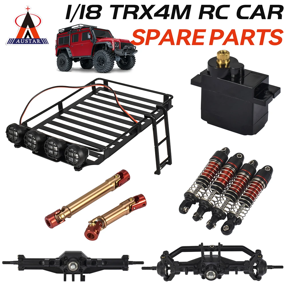 

AUSTAR RC Car Parts 1/18 TRX4M Car Metal Drive Shaft Shock Absorber Front /Rear Axle Set Luggage Rack 9g Servo Upgraded Parts