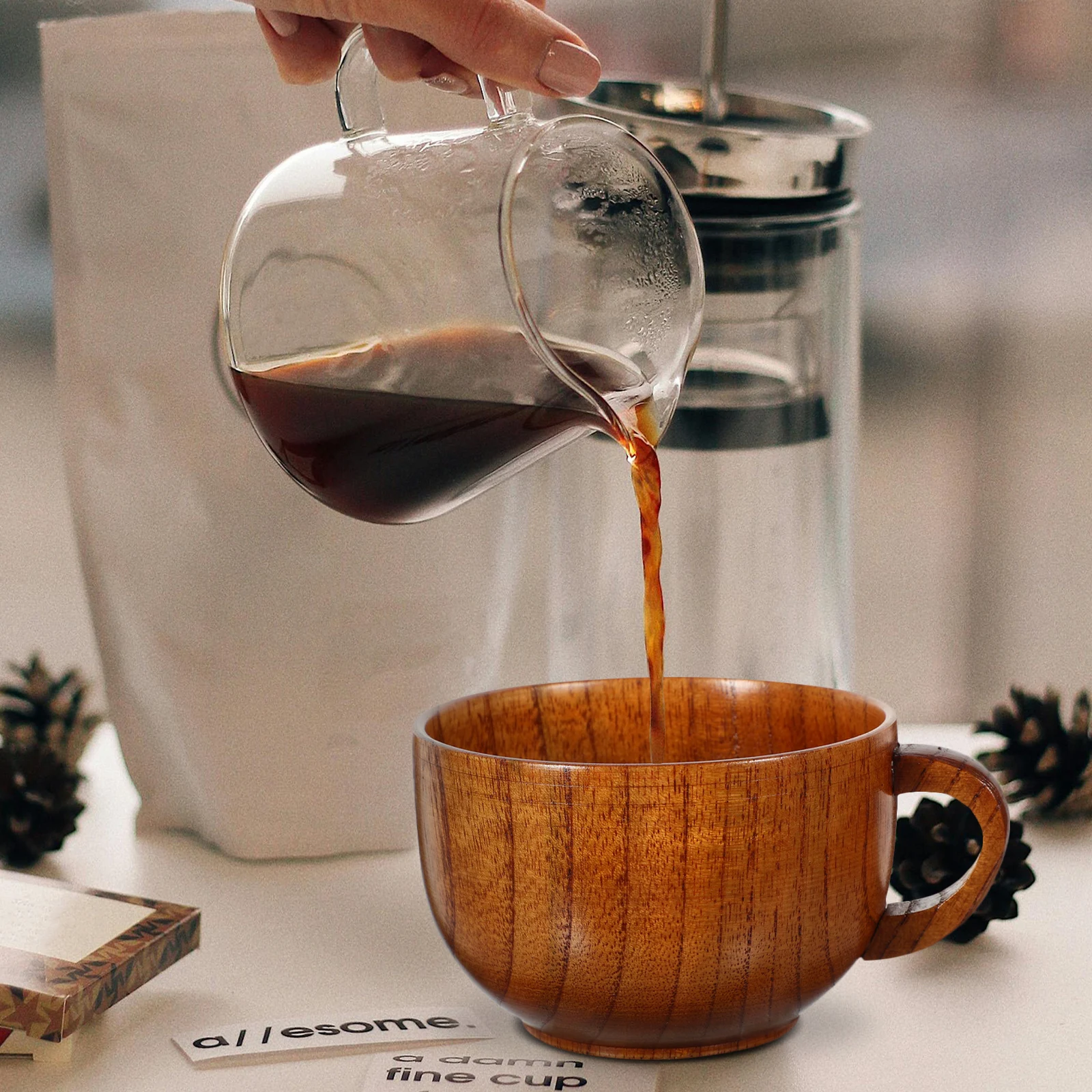 

Small Coffee Cup Cups Handheld Tea Mug with Lid Beverage Drinking Wood Milk Office Water