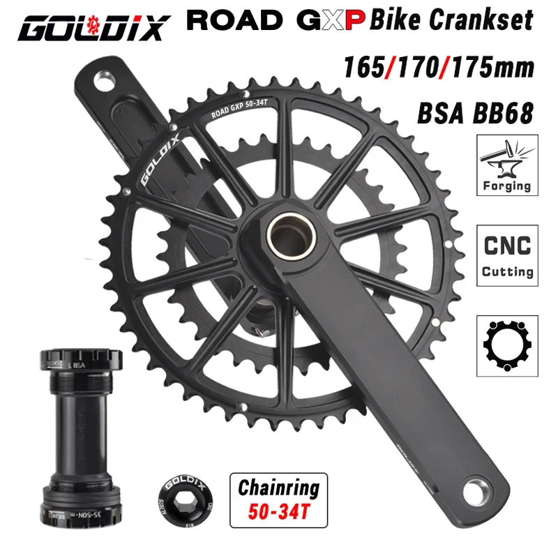 GOLDIX 165/170/172.5/175mm Road Bike Crankset Crank arms double Chainring 50-34T/52-42T/53-39T For sram  crankset