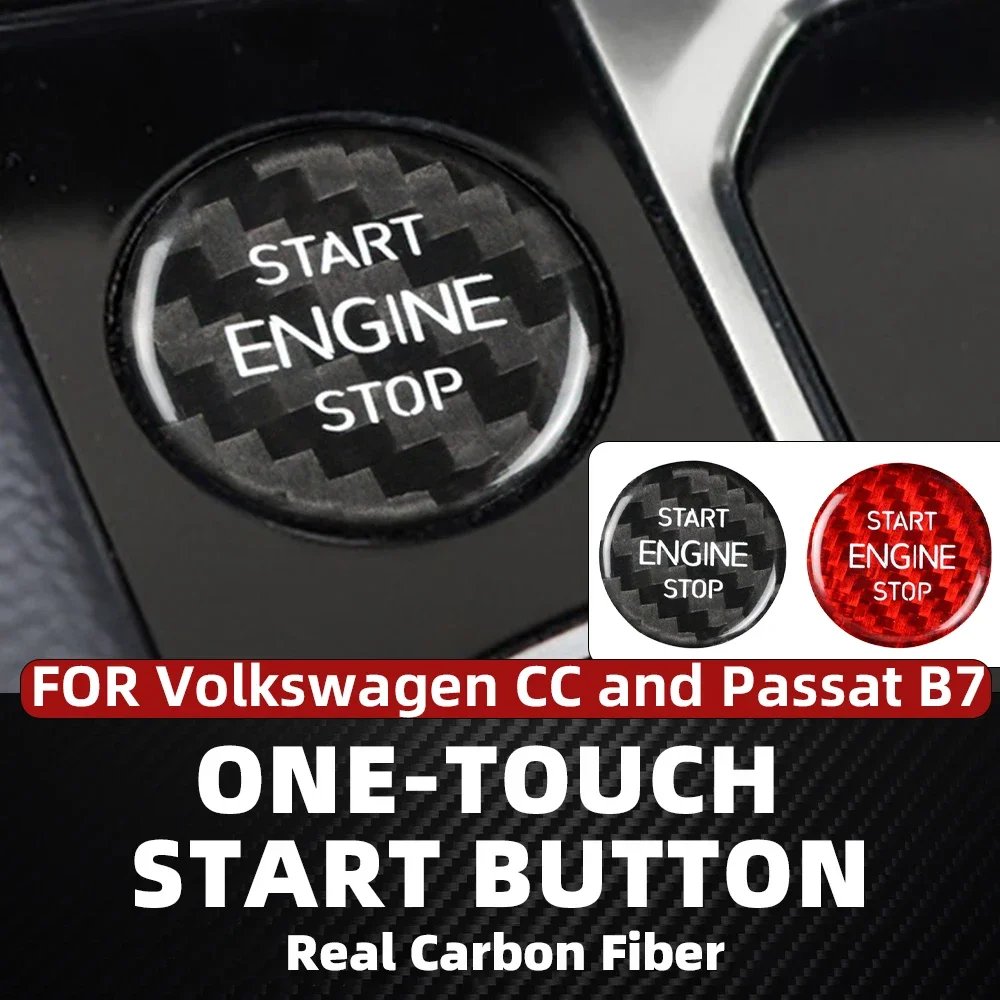 

For Volkswagen Passat B7 CC Car Interior Engine Start Stop Button Cover Real Carbon Fiber Sticker Auto Accessories Modifications