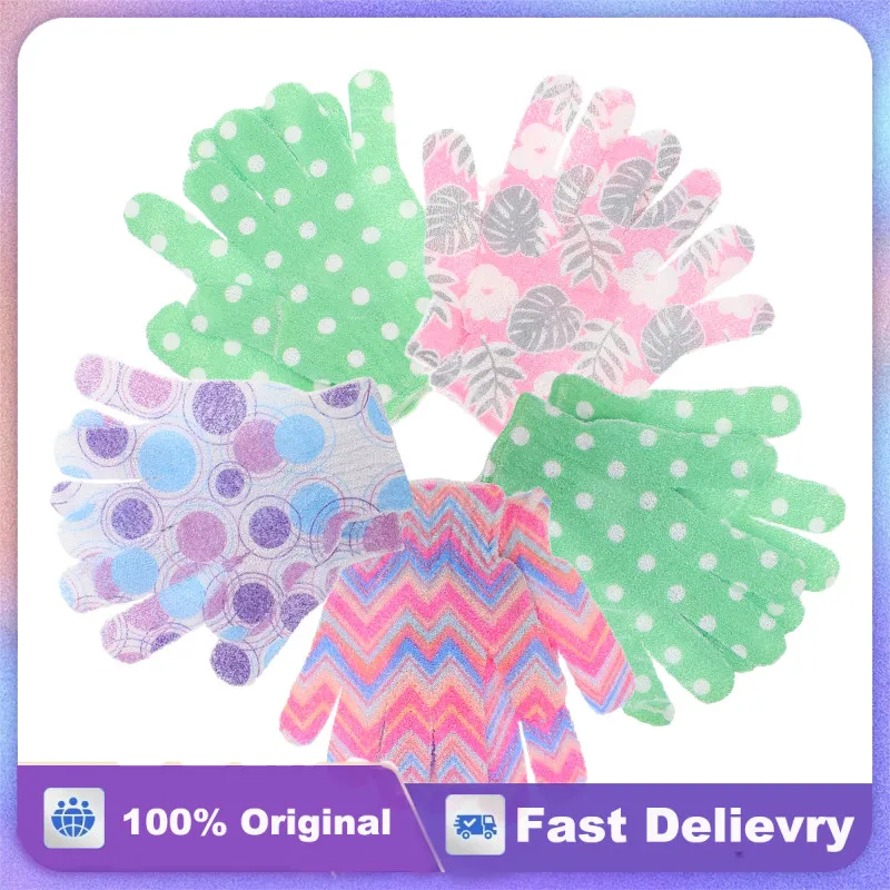 

10 pcs Five Bath Gloves Printed Exfoliating Shower Towel Body Scrubber Mittens Exfoliating Glove For Shower Foam